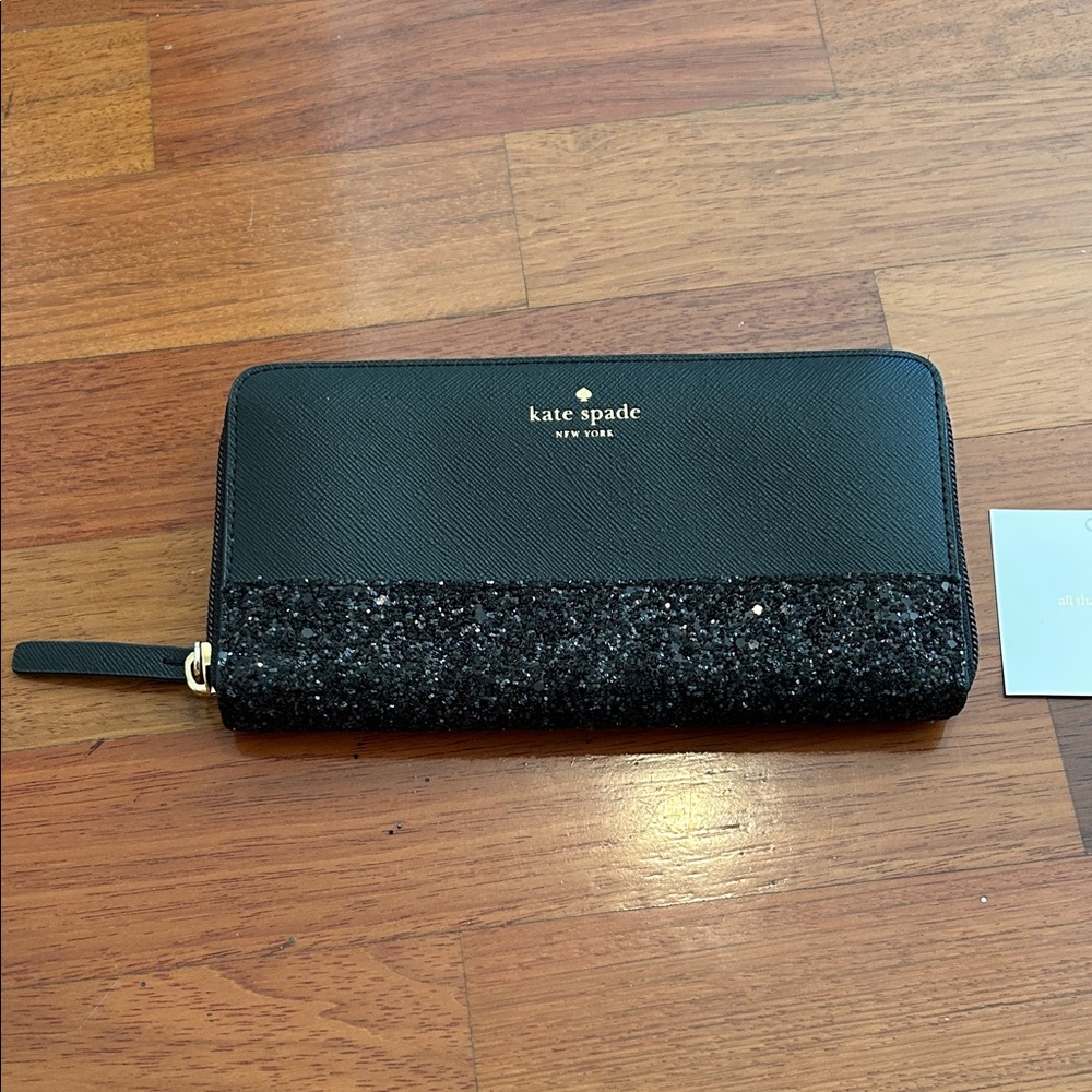 Kate Spade Wallet Greta Court NEDA black Glitter Wallet NWOT